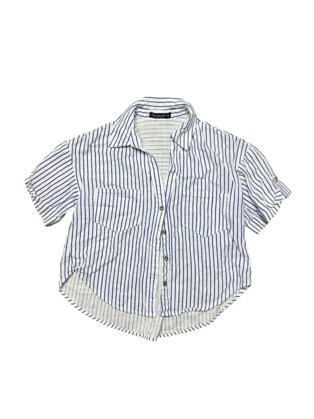 Emerson Lang White and Blue Striped Botton Front Linen Blend Top Women’s Size S